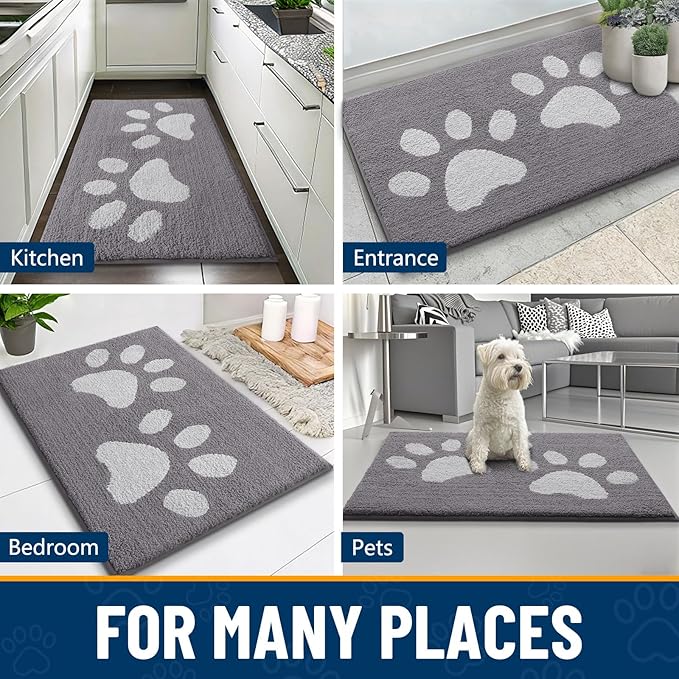 Smiry Dog Door Mat for Muddy Paws, Absorbs Moisture and Dirt, Low-Profile Entryway Mat with Non-Slip Backing, Entry Indoor Outdoor Doormat for Inside Floor (47x24 Inches, Light Grey, Paw) - Image 8