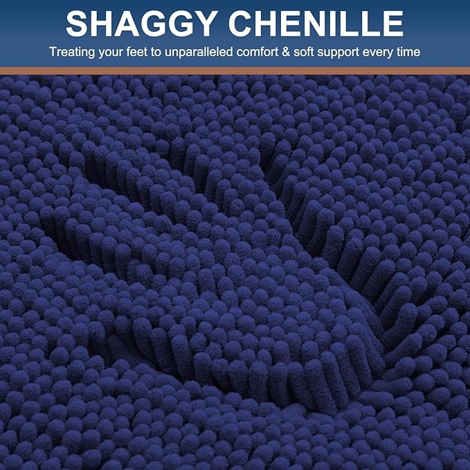 Smiry Luxury Chenille Bathroom Rugs 30x20, Extra Soft and Absorbent Shaggy Bath Mat, Machine Washable, Non-Slip Plush Carpet Runner for Tub, Shower, and Floor, Home Decor Accessories, Deep Blue - Image 3