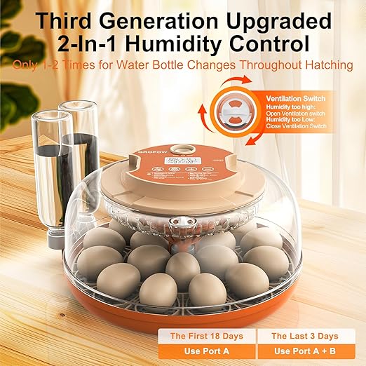 18 Egg Incubator, Automatic Turning with Temperature & Humidity Control, Egg Candler, 360 View with Air Vent, Auto Water Bottle Refill, Chicken Incubator for Hatching Eggs - Image 5