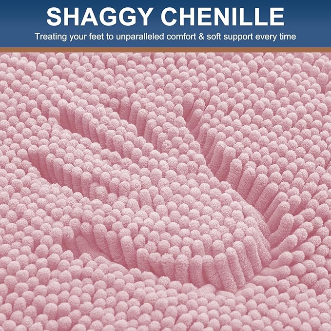 Smiry Luxury Chenille Bathroom Rugs 24x16, Extra Soft and Absorbent Shaggy Bath Mat, Machine Washable, Non-Slip Plush Carpet Runner for Tub, Shower, and Floor, Home Decor Accessories, Dusty Rose - Image 3