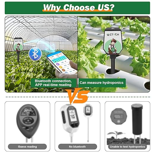 Bluetooth Soil pH EC Tester, Smart Plant pH Fertility Meter, 8 in 1 pH EC Fertility Temp Salt Moisture Light Intensity Air Humidity Monitor for Blueberry, Garden, Lawn, Raised Garden Beds - Image 5