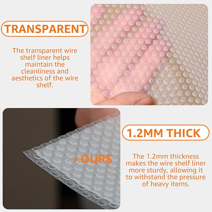 PABUSIOR Shelf Liner for 12 inch Wire Shelves - Precise Size 11.5 x 290 Inch, Clear Thick Pantry Shelving Liners for Kitchens Cabinet - Transparent Waterproof Easy to Cut Drawer Liner - Image 4