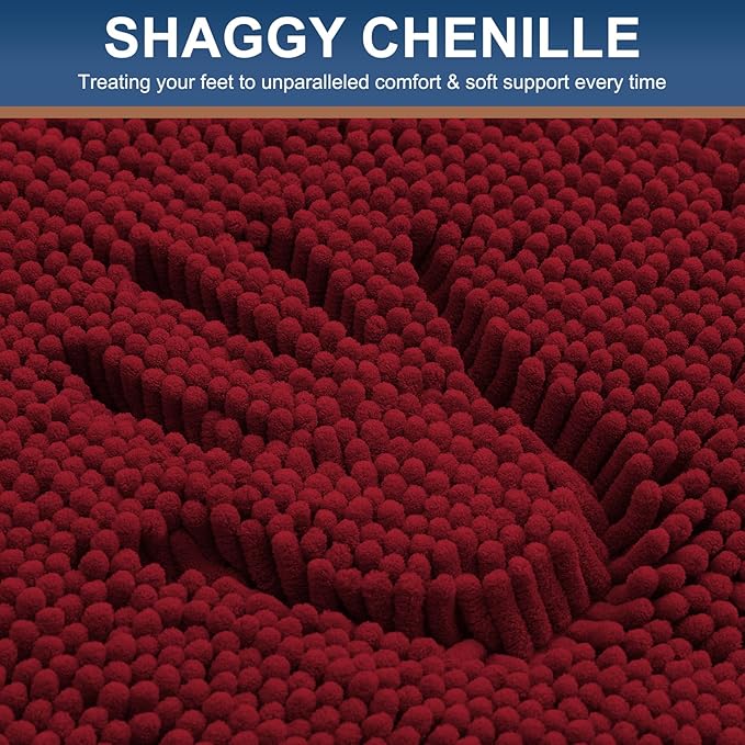 Smiry Luxury Chenille Toilet Rugs U-Shaped 24x20, Soft Absorbent Non-Slip Contour Bathroom Rugs for Toilet, Machine Washable Contoured Bath Mats, Red - Image 3
