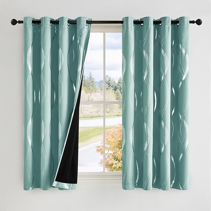 NICETOWN 100% Blackout Aqua Blue Curtain Panels 72 inches 2 Pieces, 52 inches Wide Light Reducing Thermal Insulated Solid Grommet Window Treatments/Drapes for Living Room/Nursery/Kids Room by NICETOWN