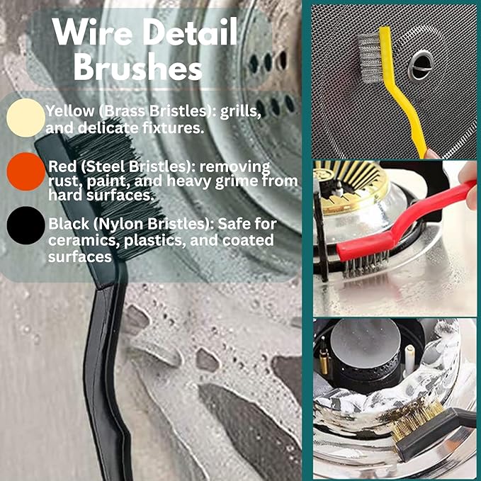 Crevice Cleaning Brush Set 11-Piece Multi-Purpose Hard & Soft Bristle Brushes for Kitchen, Bathroom Tile Grout Sink Bottles & Crevices Deep Cleaning Tools for Home Car & Appliances Black & White - Image 7