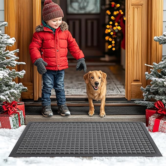 Smiry Front Door Mat Outside Entrance, Heavy Duty Natural Rubber Doormat, Non Slip, Trap Dirt and Moisture, Easy Clean, Low Profile Welcome Floor Mats for Indoor Outdoor Entry, 47x32 Inch, Grey - Image 8