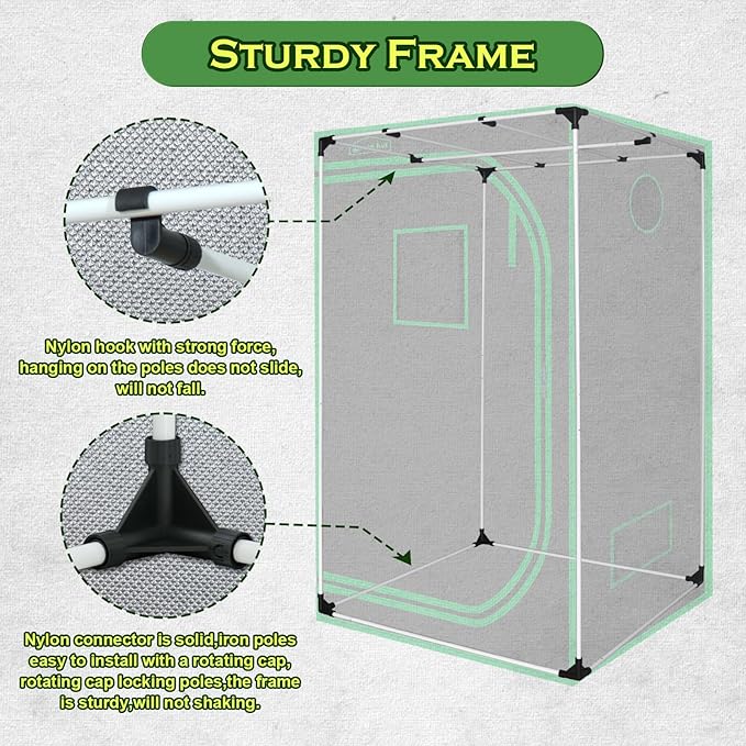 3x3 Grow Tent, 36"x36"x72" Growing Tent with Observation Window and Floor Tray for Hydroponics Indoor Plant Growing 3x3 Grow Room - Image 7
