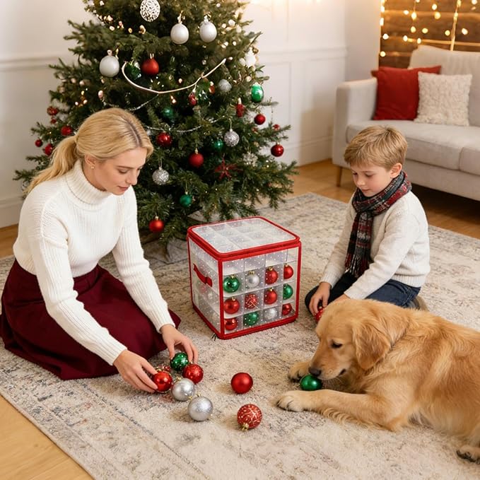 Ornament Organizer Storage Box | Space-Saving Decoration Container - Christmas Storage Containers - for Bedroom Living Room Indoor Outdoor Fireplace Mantel Kitchen - Image 3
