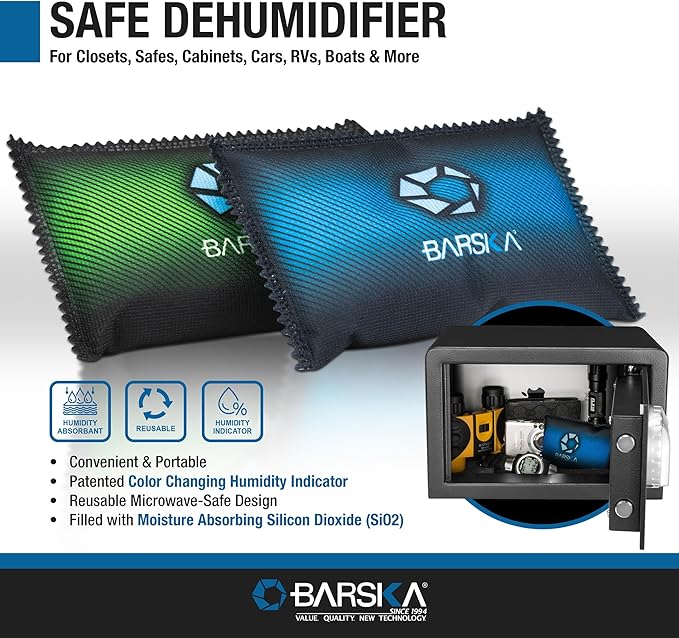 BARSKA 150g Rechargeable Desiccant Dehumidifiers – 2-Pack Reusable Moisture Absorbers for Safes, Closets, Cars, Basements – Microwaveable Silica Gel Humidity Control - Image 8
