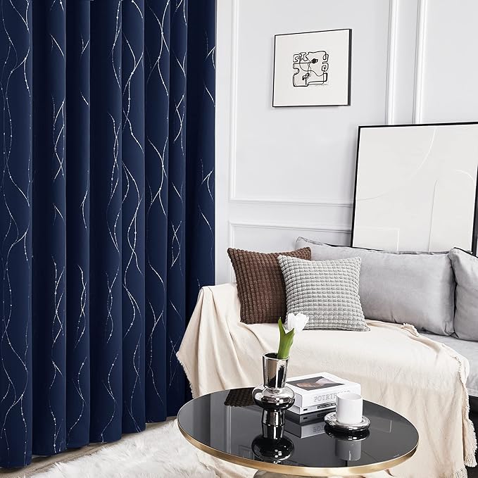 Deconovo Blackout Curtains, Thermal Insulated Noise‑Reducing Grommet Drapes, Wave Line Dot Foil Print, 38 x 54 Inch Long, 2 Panels, Machine‑Washable Window Curtains for Bedroom Living Room Kitchen - Image 5