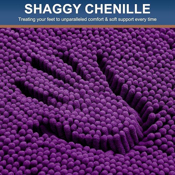 Smiry Luxury Chenille Toilet Rugs U-Shaped 24x20, Soft Absorbent Non-Slip Contour Bathroom Rugs for Toilet, Machine Washable Contoured Bath Mats, Violet - Image 3
