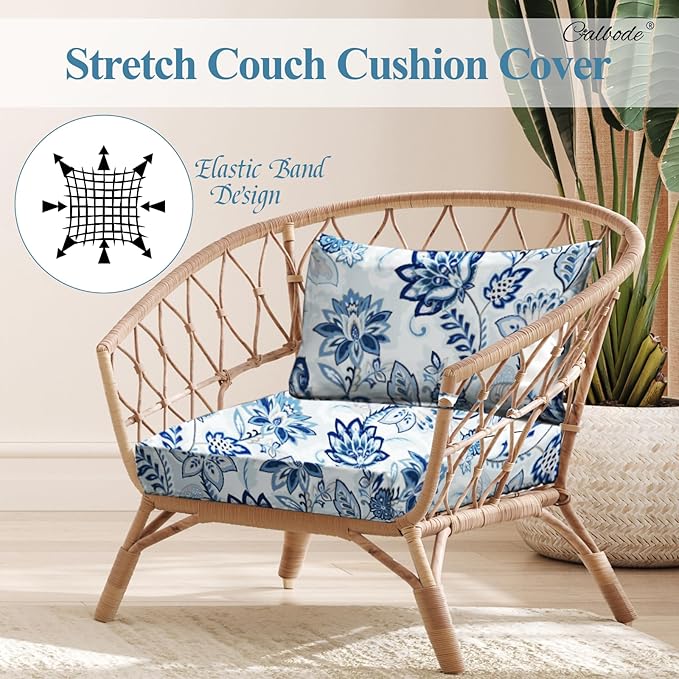 8pcs Floral Printed Stretchy Sofa Cushion Covers for Outdoor Furniture, Sofa Seat Replacement Cover, Flexible Chair Cushion Cover for Porch Garden Furniture Protection(Cover Only) - Image 3