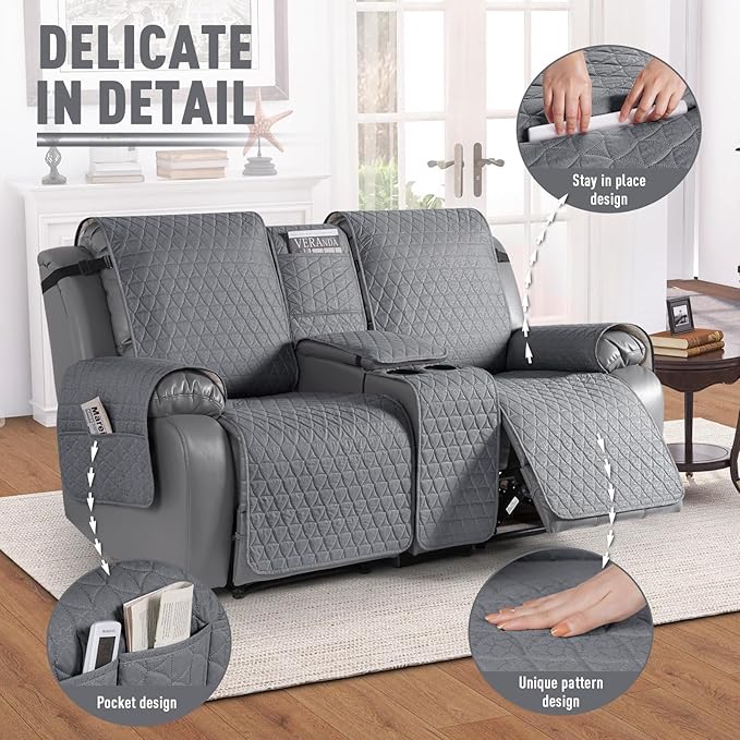 TAOCOCO 100% Waterproof Loveseat Recliner Cover with Console, Non-Slip Washable Reclining Couch Cover for 2 Seats, Furniture Protector for Dogs, Slate Gray - Image 6