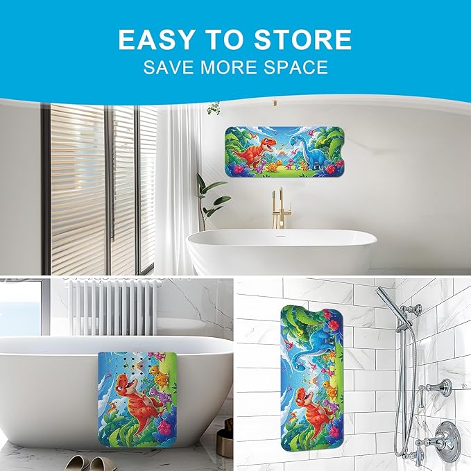 XIYUNTE Baby Bath Mat for Tub Non Slip Kids Bath Mat - 40''x16'' Extra Long Cartoon Bathtub Mat Non Slip Kids Shower Mat Eco-Friendly Toddler Bath Mats with Suction Cups, Machine Washable, Dinosaur - Image 7