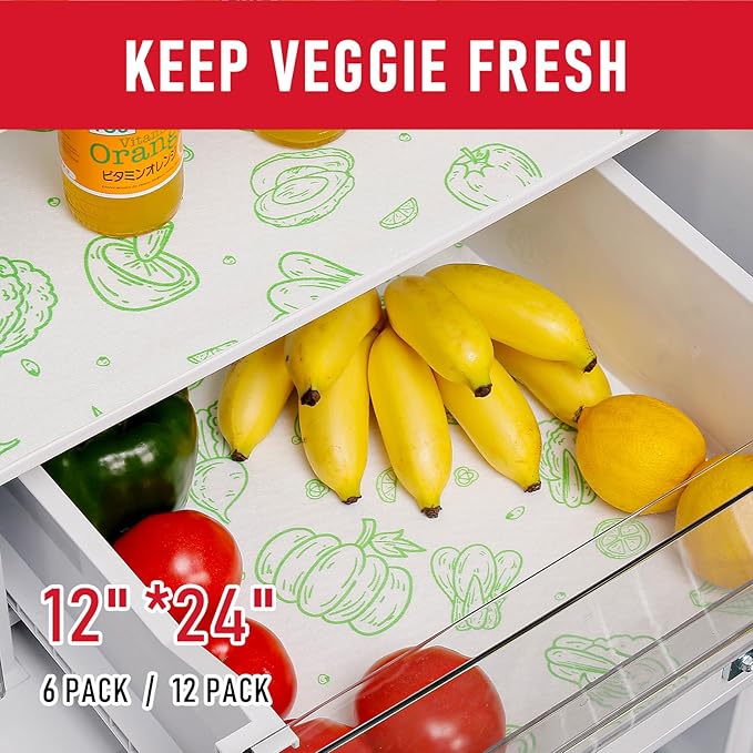 Cooyes Refrigerator Liners, Premium Absorbent Fridge Mats Non-Slip Washable, 12" x 24" Refrigerator Shelf Liners and Mats for Glass Shelves & Kitchen Cabinets, Non-Adhesive(6 PCS Green Veggie) - Image 5