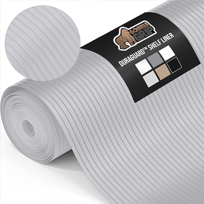 GORILLA GRIP DuraGuard Shelf Liner, 17.5x20 Non-Adhesive Cabinet Liners for Kitchen Drawers, Shelves, Refrigerator, Pantry Storage, Bathroom Closet, Durable Waterproof BPA Free Ribbed Plastic, Lt Gray by GorillaGrip