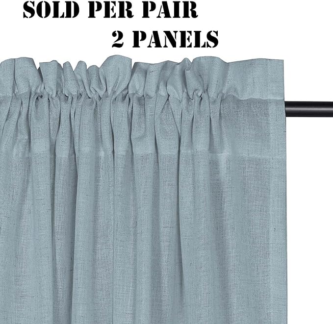 Linen Curtains Elegant Natural Linen Blended Curtains Energy Efficient Light Filtering / Rod Pocket Window Treatments Panels / Drapes for Livingroom (Set of 2, Stone Blue, 52 inch W X 108 inch L) - Image 2