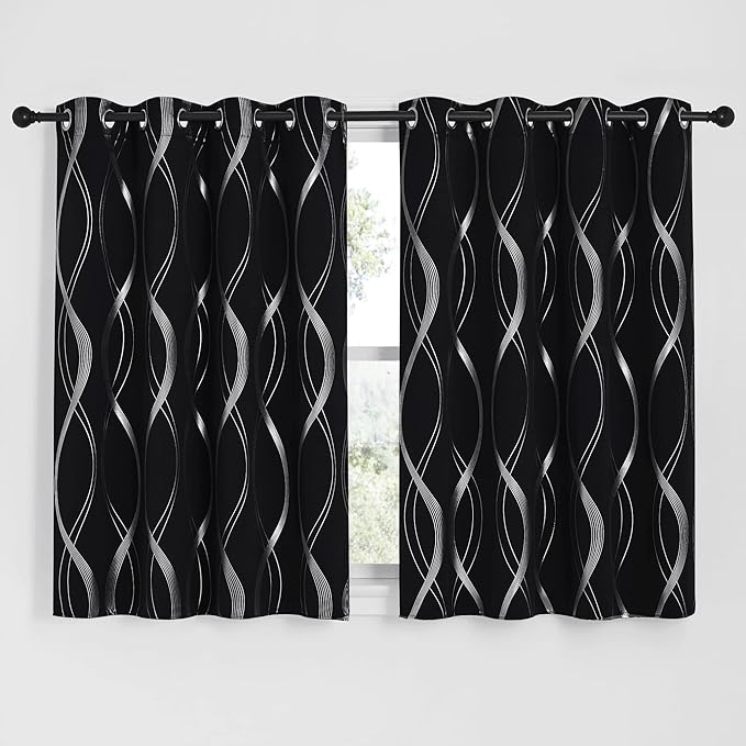 NICETOWN Black Out Window Curtains for Bedroom, Microfiber Noise Reducing Thermal Insulated Wave Line Foil Print Design Blackout Curtains for Office, Classroom (2 Panels, 52 x 54 Inch) - Image 2