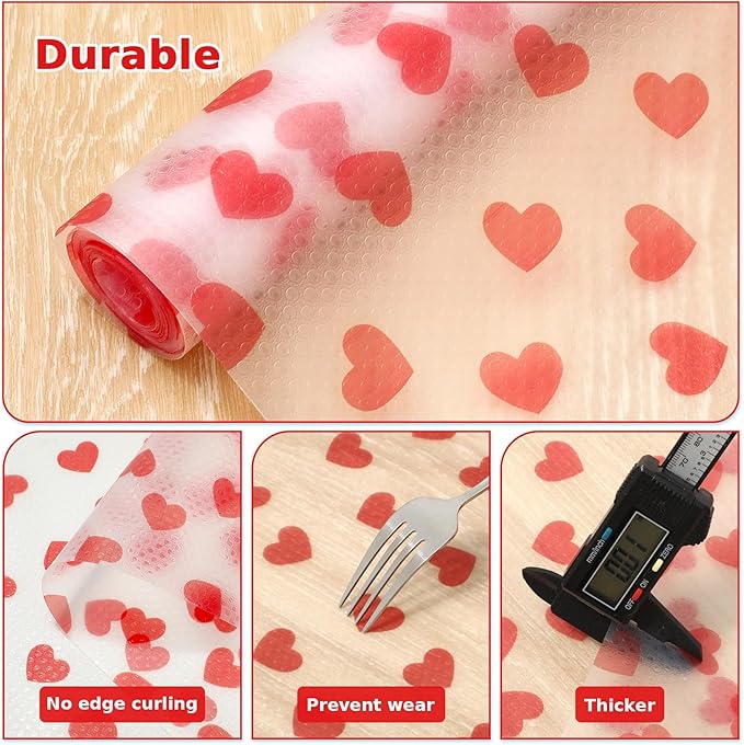 Valentine's Day Refrigerator Liner Waterproof Fridge Shelf Mat Red Heart Non-Adhesive Cabinet Drawer Liner for Home Kitchen Table Decoration, 11.8 x 118 Inch - Image 7