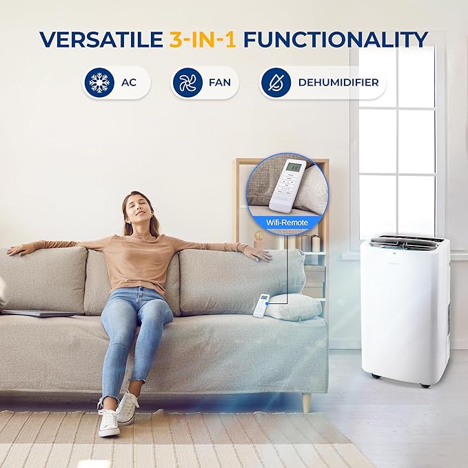 SereneLife Small Air Conditioner Portable 14,000 BTU with Built-in Dehumidifier - Portable AC unit for rooms up to 650 sq ft - Remote Control, Window Mount Exhaust Kit - Image 3