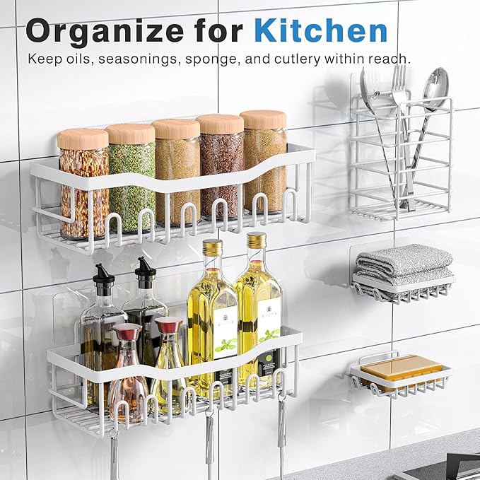 EUDELE 5-Pack Rustproof Stainless Steel Shower Caddy Set– No Drill Adhesive Bathroom Organizer, Space-Saving Shower Shelves for Apartment Essentials, Bathroom/Kitchen Storage Home Decor-L Size - Image 6
