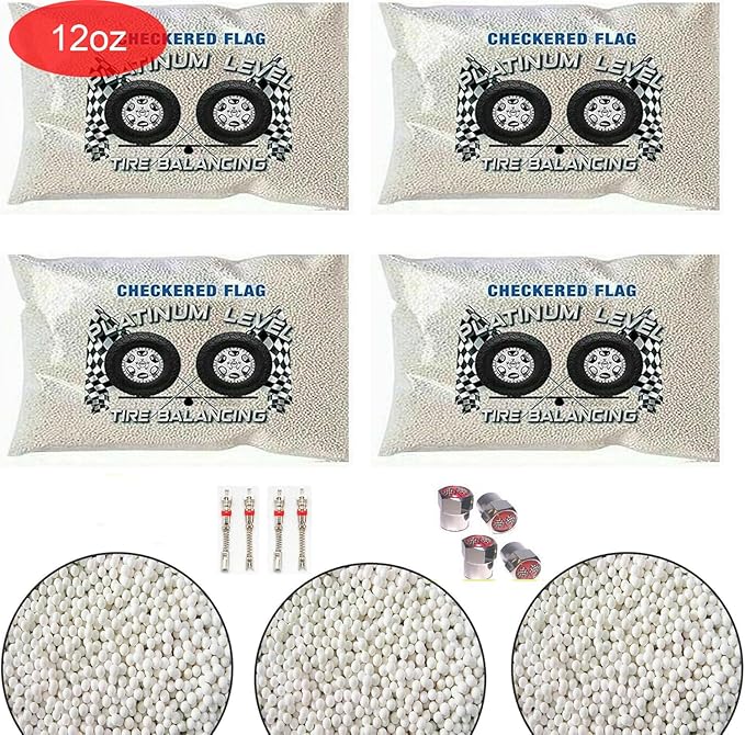 4-12-CFTB Tire Balancing Beads for Trucks, 2mm White Ceramic Beads, 12oz Packs of 4 - Great for Counteracting Heavy Spot in Semi, Medium Duty Trucks, Off-Road Vehicles, Trailer Wheels by CheckeredFlag