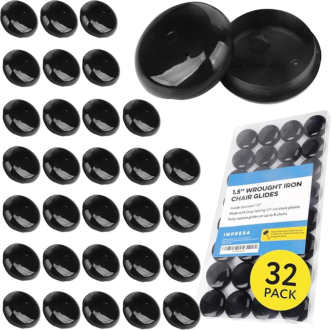 Impresa Patio Chair Feet Caps - 1.5 in Black, 32-Pack - UV-Resistant Plastic Furniture Leg Caps, Chair Leg Floor Protectors & Outdoor Metal Furniture Glides by IMPRESA