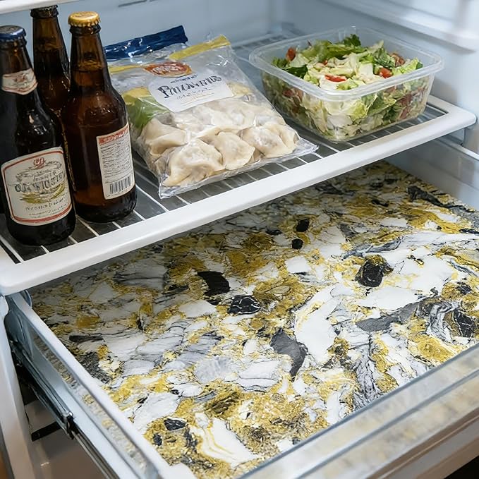 Drawer and Shelf Liner - Yellow Black Marble Pattern,Non Adhesive Non Slip Waterproof Easy-Clean Liner for Kitchen Cabinet, Refrigerator, Bathroom, Pantry Storage Drawers, 17 in x 30 Ft - Image 9