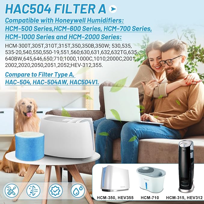 Lemige 6 Pack Upgraded HAC-504 Humidifier Filters for Honeywell Humidifier HAC-504, HAC-504AW, HAC504V1, HCM350, HCM-350W, HCM-300T, HCM-315T, HCM-600, HCM-710, Replacement Filter A - Image 2