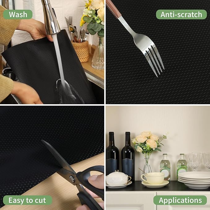 Shelf Liners 24 inch x 20 ft Shelf Liners for Kitchen cabinets nonstick Shelf Lining Drawer Mats EVA Protector for Cupboard (Black,24 inch x 20 ft) - Image 3