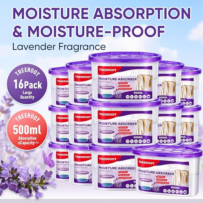 16 Pack Moisture Absorbers, 10.5 OZ Humidity Absorber Bucket, Moisture Absorbers for Closet, Dehumidifier Bucket for Wardrobes (Lavender Scent), Kitchens and Bathrooms - Image 2
