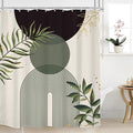 Dark Green Boho Shower Curtain 60Wx72H Black Green Modern Bohemian Mid Century Abstract Gold Leaves Plant Bathroom Decor Minimalist Geometric Neutral Bath Curtain Fabric Polyester 12 Pack Hooks by MitpokBrand