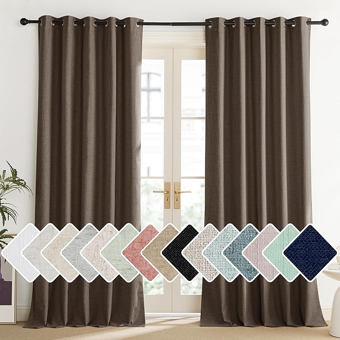 NICETOWN Coffee Vintage Linen 100% Blackout Curtains for Living Room, Thermal Insulated Curtains 90" Long, Noise Reducing Window Treatment Drapes for Home Office, 62" Wide Per Panel, Set of 2 by NICETOWN