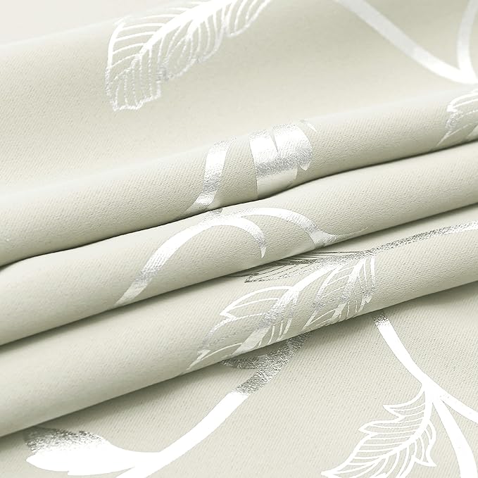BUHUA Blackout Curtains Silver Foil Print Flower Vine Grommet Drapes, Room Darkening Thermal Insulated Curtains, Noise Reducing Curtain for Bedroom, Cream, 52Wx63L, 2 Panels - Image 6