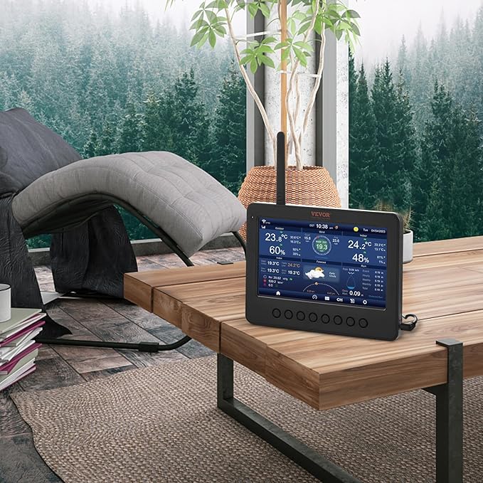 VEVOR 7-in-1 Wi-Fi Solar Self-Charging Weather Station with 7" TFT Color Display, Solar-Powered Outdoor Sensor, Indoor&Outdoor Monitoring for Temperature, Humidity, Wind Speed/Direction and Rainfall - Image 9