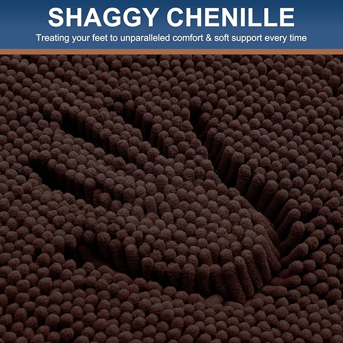 Smiry Luxury Chenille Bathroom Rugs 24x16, Extra Soft and Absorbent Shaggy Bath Mat, Machine Washable, Non-Slip Plush Carpet Runner for Tub, Shower, and Floor, Home Decor Accessories, Brown - Image 3