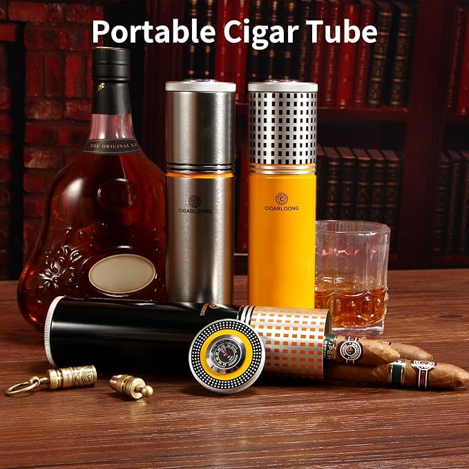 Travel Cigar Humidor Case/Box Metal Portable Air Tight Lid Smell Proof Cigar Case Tube Built in Humidifier for Humidity Control, Humidor That can Hold About 3-5 Cigars with Gift Box (Black) - Image 2