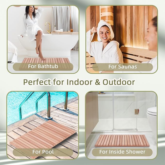 bingaai Cedar Wood Bath Mat 40"×23.6", Cedar Wooden Bath Mats, Wood Shower Stall Mat Non-Slip for Bathroom Bathtub Spa Sauna Garden Home, Wooden Floor Mat Large for Indoor and Outdoor - Image 6