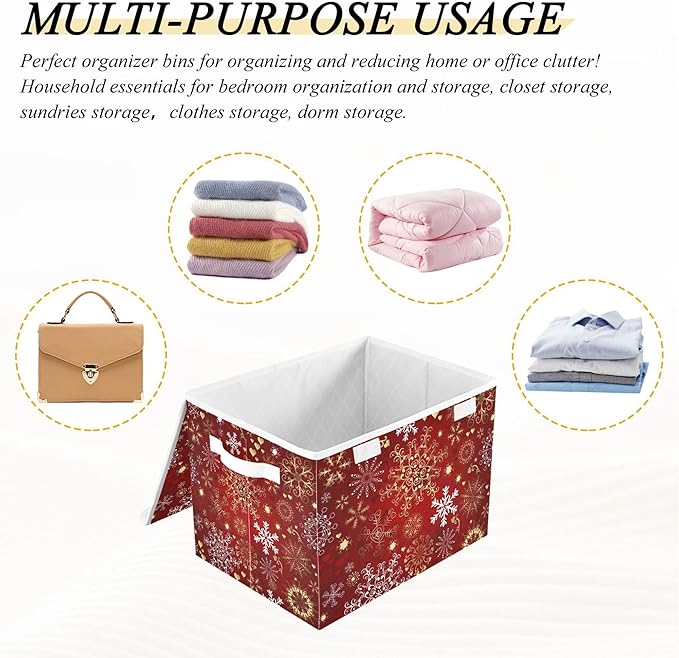 xigua Christmas Snowflakes Storage Bins with Lids and Carrying Handle,Foldable Storage Boxes Organizer Containers Baskets Cube with Cover for Home Bedroom Closet Office - Image 7
