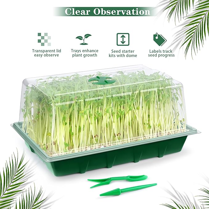 6 Packs Seed Starter Tray Kits with Humidity Dome, Plastic Germination Growing Trays with Plants Labels Planting Tools for Seeds Growing Starting, Germination Seedling Propagation, Green - Image 4