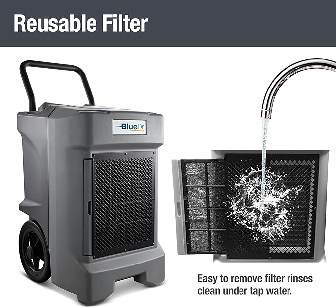 BlueDri BD-130P 225PPD Industrial Water Damage Equipment Commercial Dehumidifier with Hose for Basements in Homes and Job Sites, Gray - Image 7