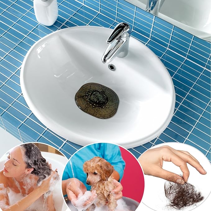Hair Drain Catcher,Square Drain Cover for Shower Strong Adhesion Silicone Hair Stopper with Suction Cup,Easy to Install Suit for Bathroom,Bathtub,Kitchen 2 Pack (Jet Black White) - Image 3