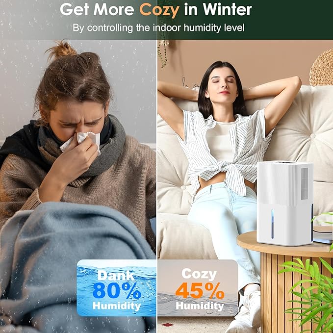 Portable Home Dehumidifier for Basements Bathroom Bedroom|91 OZ Tank|900 sq.ft Coverage|Quiet Smart Design with Auto Shut-Off White（91 OZ） - Image 3