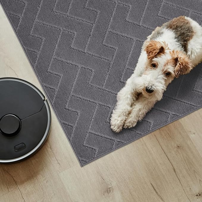 PURRUGS Easy Care Area Rug 4ft x 6ft, Non-Slip Machine Washable Entry Rug, Dog Door Mat, Stain Resistant Accent Rug for Hallway, Bedroom, Living Room and Mudroom, Grey - Image 4