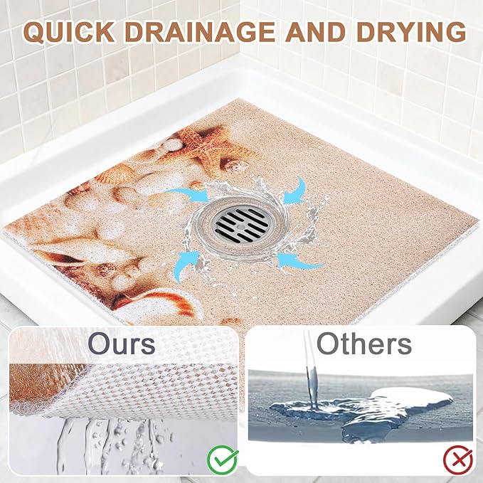 Square Shower Mat Non Slip: 32x32 Inch Extra Large Shower Mats with Drain Hole in Middle -Anti Slip Shower Mats for Inside Shower -Loofah Shower Floor Mat Bath Mat for Shower Stall Bathtub Elderly - Image 6