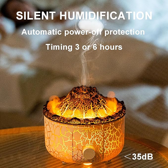 Aromatherapy Essential Oil Diffuser, 560ml Ultrasonic Cool Mist Diffuser/Humidifier with Flame & Volcano 2 Mist Mode, for Bedroom,Office,Home, Auto Shut-Off, Remote Control, Gift (White) - Image 3