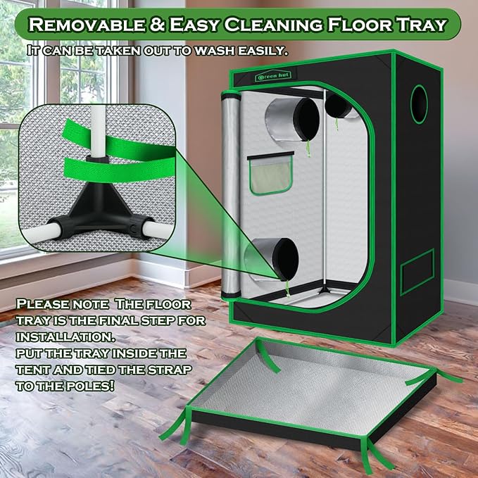 Indoor Grow Tent 48"x24"x60" 600D Mylar Hydroponic for Indoor Plant Tent with Observation Window and Removable Floor Tray 4x2 - Image 6