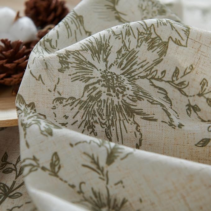jinchan Linen Blend Floral Curtains for Living Room 63 Inches Extra Long Farmhouse Printed Curtain Back Tab Green Peony Flower Patterned Drapes Bedroom Window Curtains Set 2 Panels - Image 9