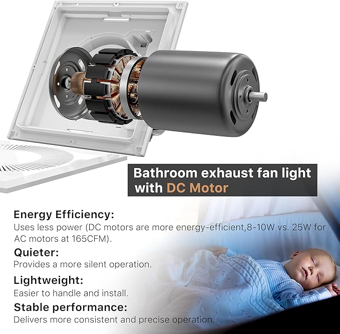 Bathroom Exhaust Fan with Light 165CFM Shower Bathroom Vent Fan with 11.8IN 15w Led Light Combo Quiet 42dB Bath Ceiling Exhaust Fan with Adjustable Led Light 3000k/4000k/6500k For Home Bath - Image 5