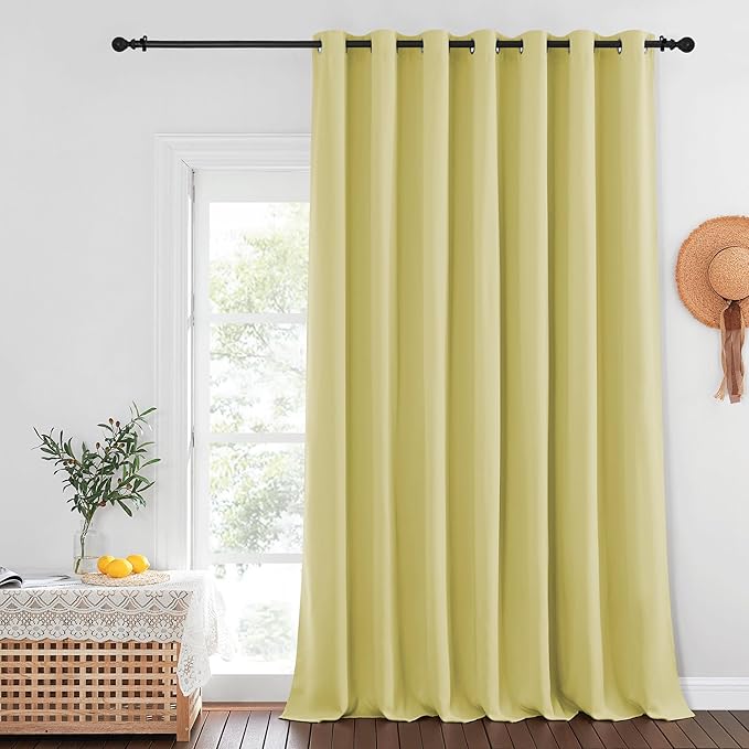 NICETOWN Blackout Curtains for Sliding Glass Door Room Divider Noise Reduce Curtain Panel Portable Window Screen Sliding Partition, W100 x L102 inches, 1 Panel, Paler Yellow by NICETOWN